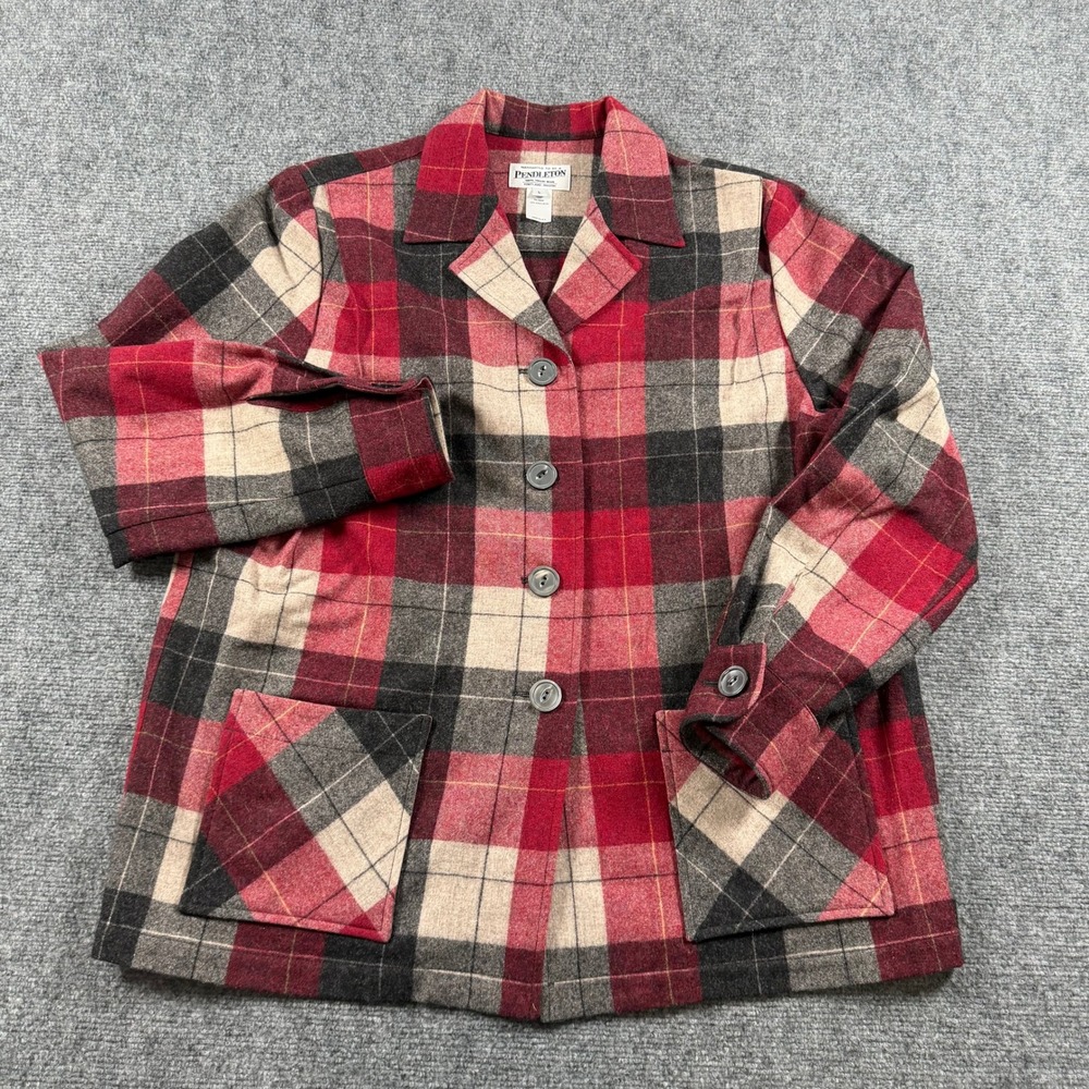 Pendleton 49'er Plaid Wool Jacket Womens Large Red Button Up Made In USA Vintage - Picture 7 of 7